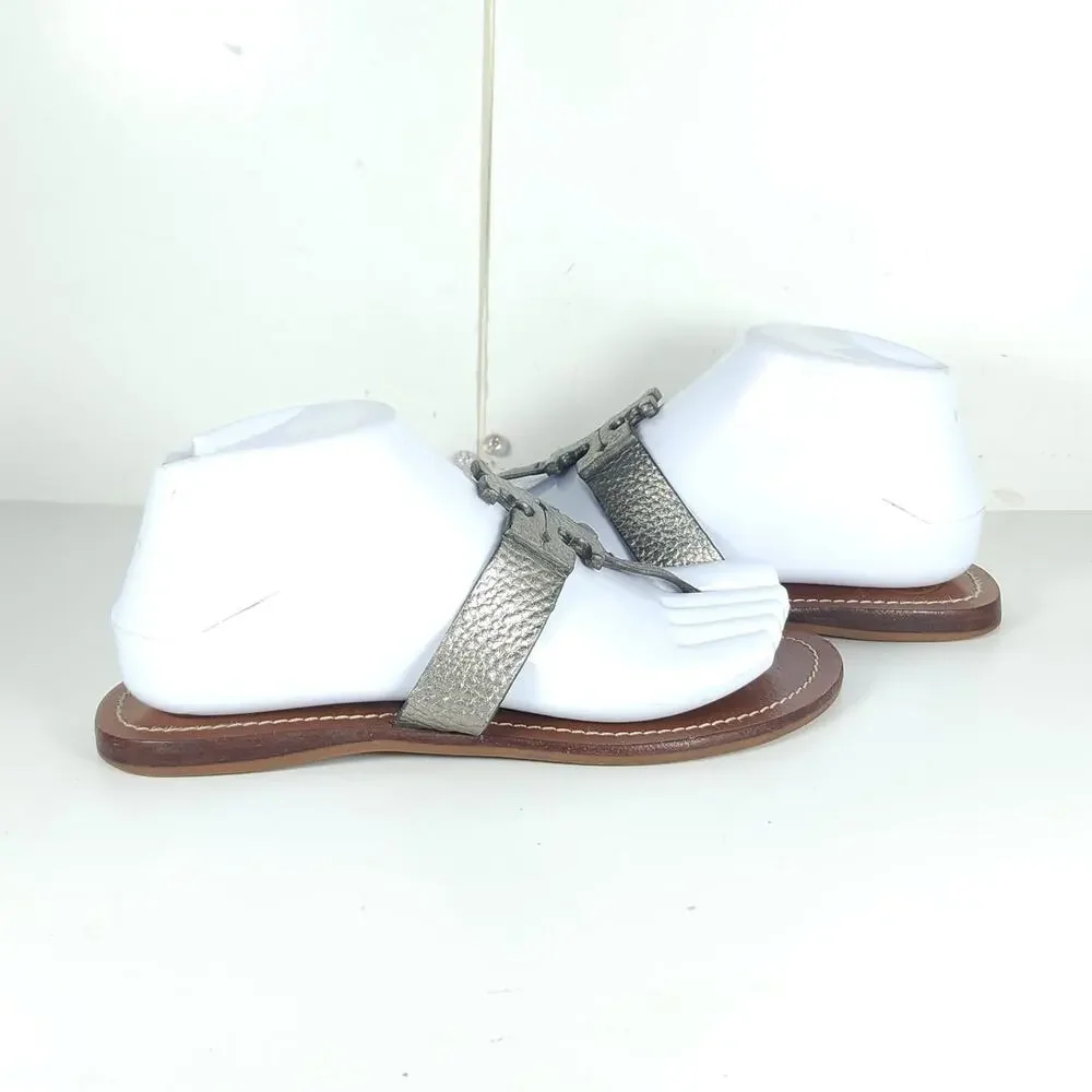 Tory Burch Women's Moore US 7M Metalic Pewter Leather SlipOn Flat Thong Sandals